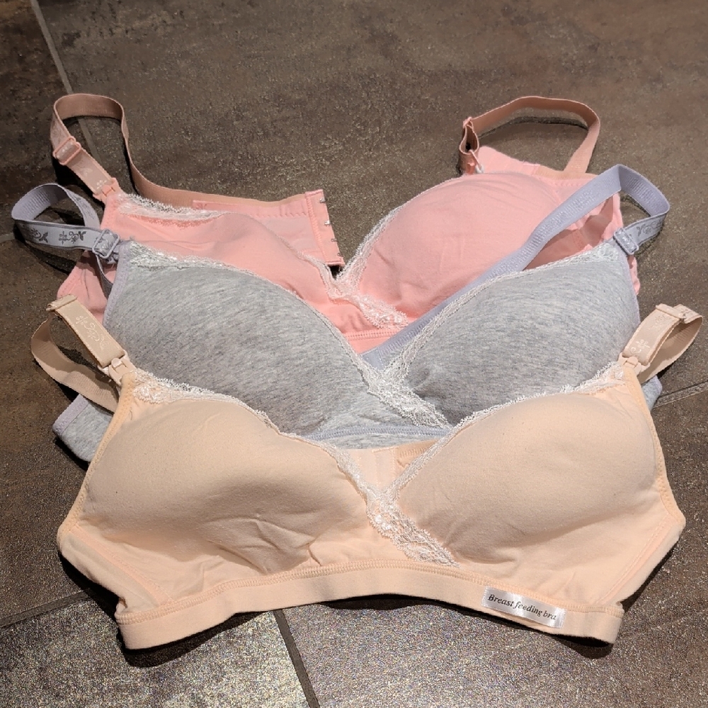 Women's Lace Trim Wireless Breastfeeding Bras - Set of 3